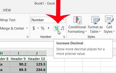 how to change the number of displayed decimal places in excel 2013