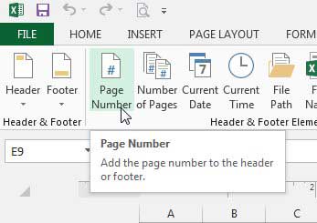 how to insert a page number in Excel 2013