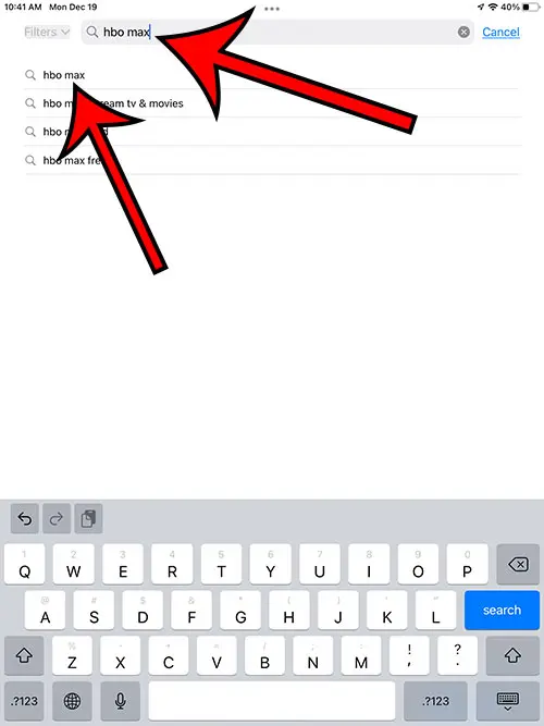 search for the HBO Max iPad app
