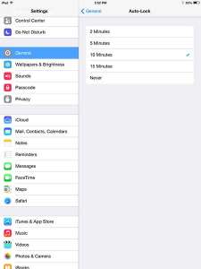 how to increase the auto-lock time on the ipad