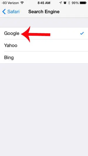 how to set google as the default search engine in safari on an iphone