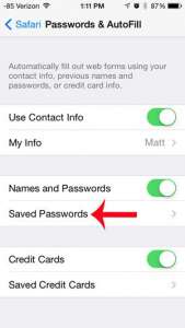 how to delete a saved password in safari on the iphone 5