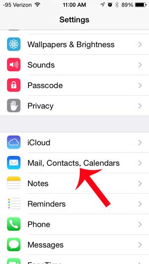 touch the mail, contacts, calendars option