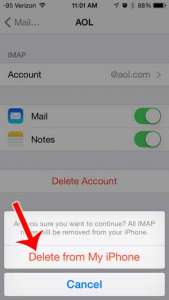 how to delete an aol email account from the iphone