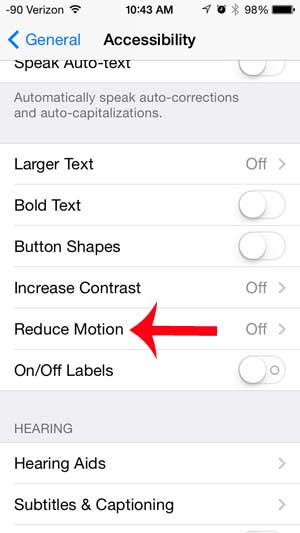 how to reduce motion on the iphone 5