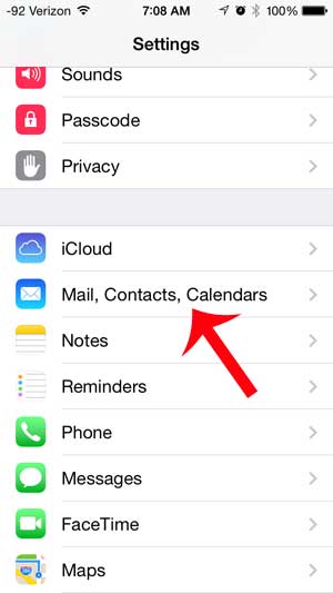 select mail, contacts, calendars