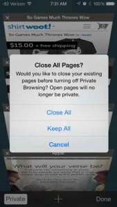 how to turn off private browsing in safari on the iphone