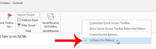 click the collapse the ribbon option