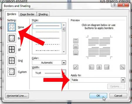 how to remove the borders from a table in word 2010