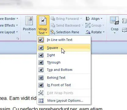 how to wrpa text around an image in word 2010