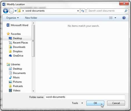how to change the default file save location in word 2013