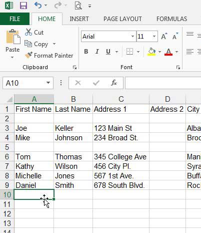 worksheet after row has been inserted