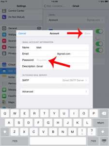 how to change the email password on the ipad 2