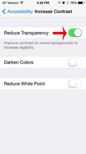 turn on the Reduce Transparency option