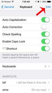 how to delete keyboard shortcuts on the iphone 5