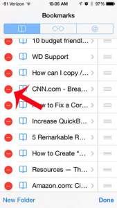 how to delete a bookmark in Safari on the iPhone