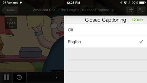 how to enabled closed captioning in hulu plus on the iphone