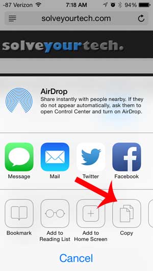 how to copy a web page link on the iphone 5