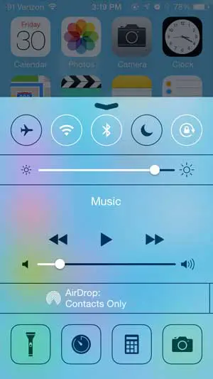 open the control center from the bottom of the screen