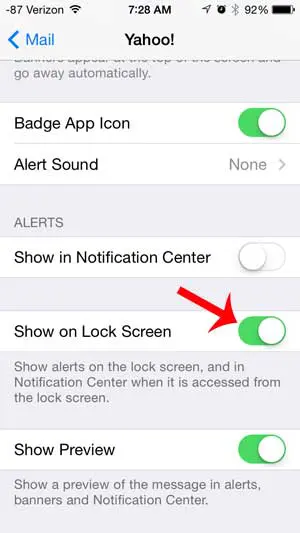 how to show yahoo mail alerts on the lock screen on the iphone 5