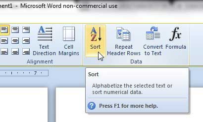 how to sort a table in word 2010