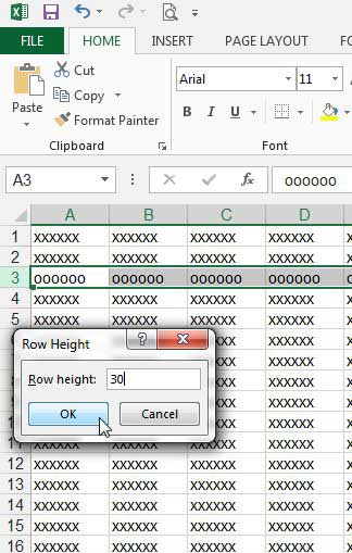 how to change row height in excel 2013