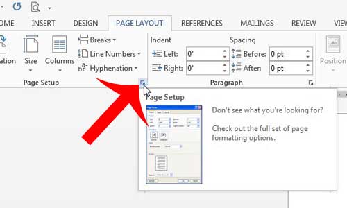 click the page setup button