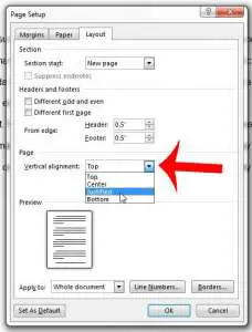 how to change vertical alignment in word 2013
