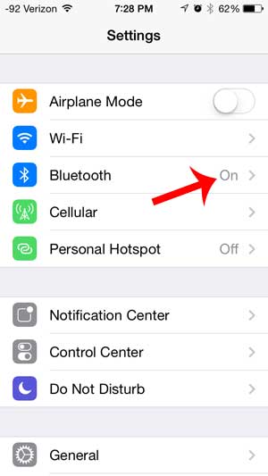 confirm that bluetooth is turned on