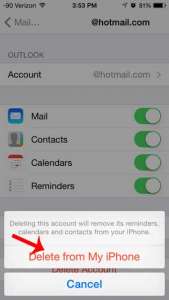 hot to delete a hotmail email account on the iphone
