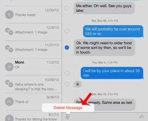 how to delete a text message on the iPad