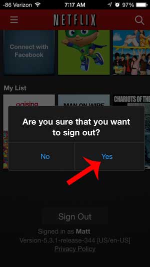 how to sign out of Netflix on an iPhone 5
