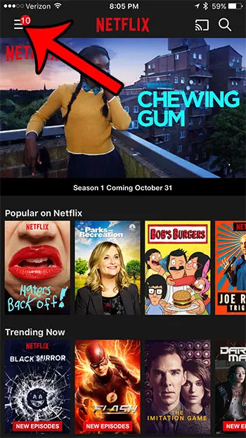 open the netflix app menu