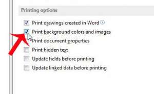 how to print the background color in word 2013