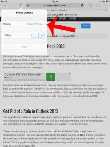 how to print a web page on the ipad