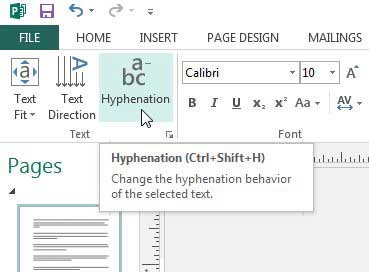 how to remove hyphens from text box in publisher 2013