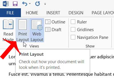 why can't I see the header in word 2013?