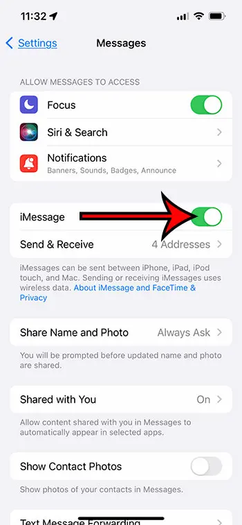 enable or disable iMessage