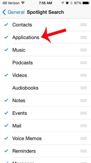 select the applications option