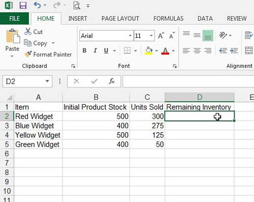 click inside the cell where you want the result from your subtraction