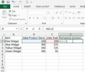 type the subtraction formula into the cell