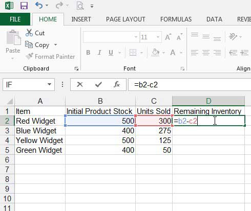 type the subtraction formula into the cell