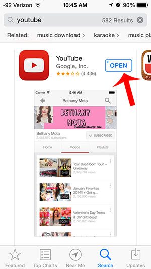 open the youtube app