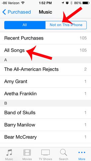 select not on this iphone, then all songs