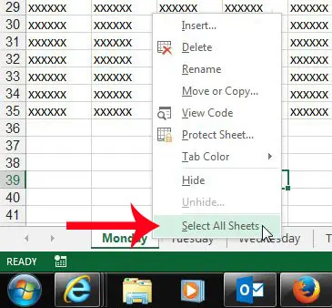 right-click a tab, then click select all sheets