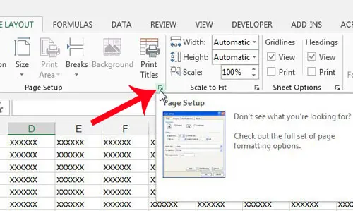 click the page setup button