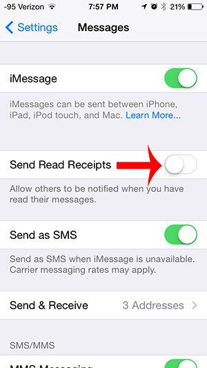 turn off the send read receipts option