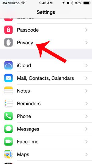 select the privacy option
