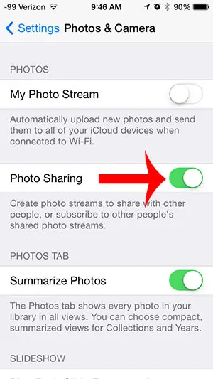 turn on the photo sharing option