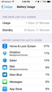 view battery percentage usage by iphone app